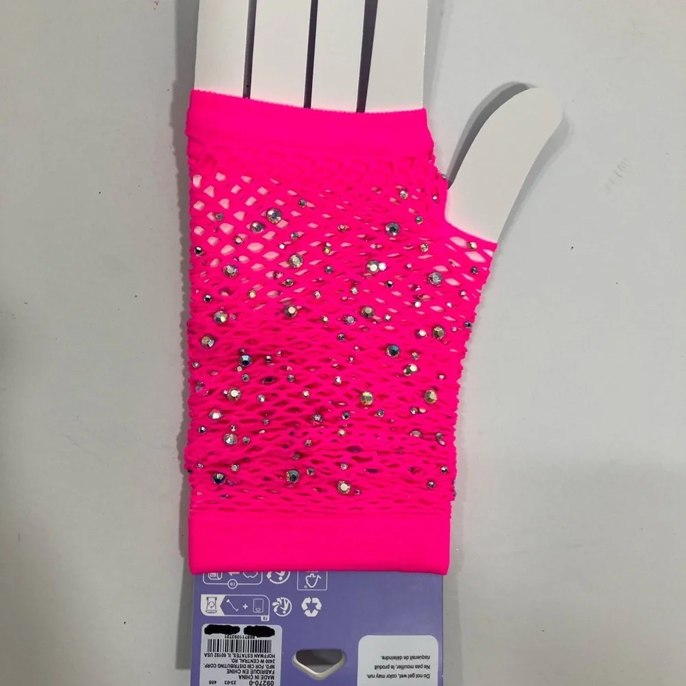 Neon Pink Fishnet Fingerless Gloves